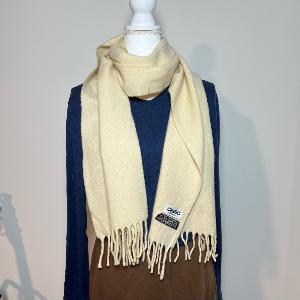 CHUSO 100% Italian Lambswool Scarf in Cream / Off-White w/ Yellow Hue 🧈🐑‎